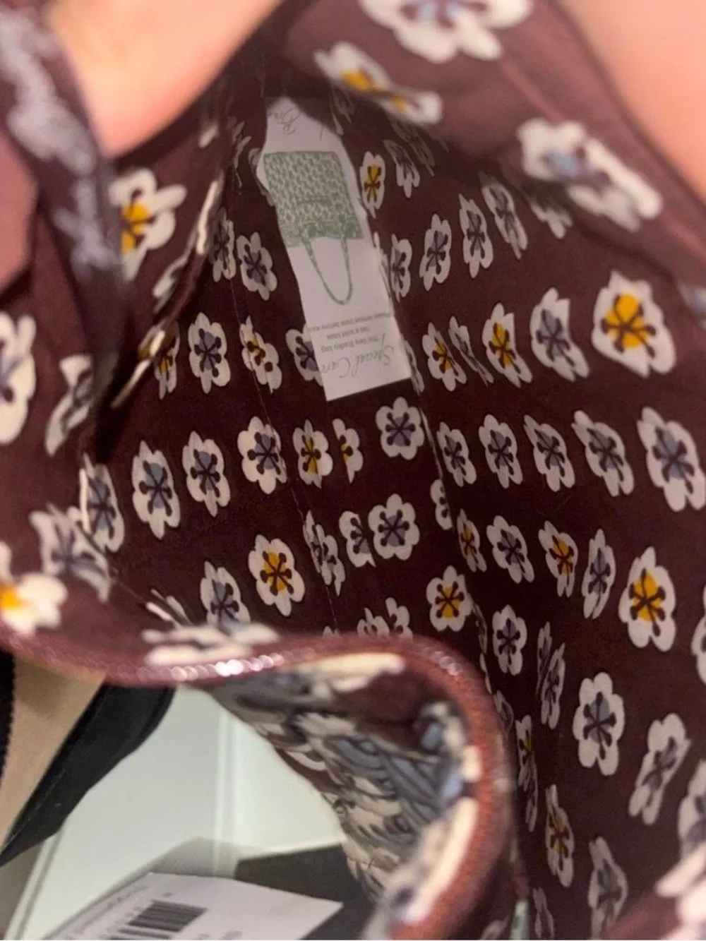 Vera Bradley Quilted Floral Shoulder Bag in Brown and Cream